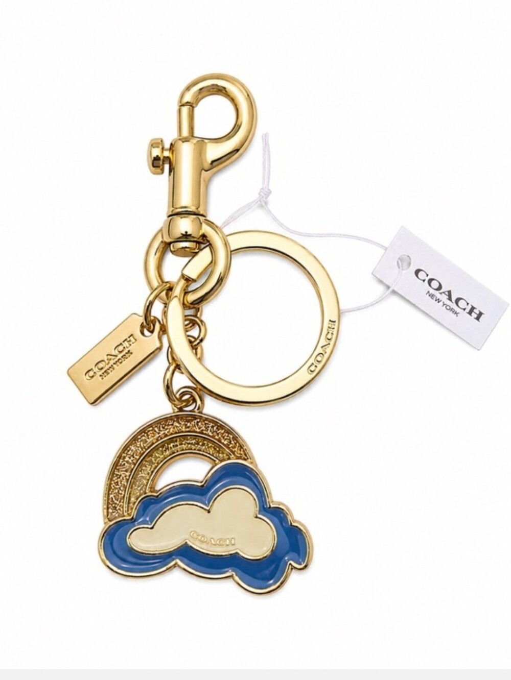 Coach Blue & Gold Enamel Cloud Keychain Bag Charm NWOT